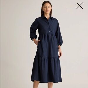 QUINCE 100% Organic Cotton Poplin Midi Tunic Dress Navy Size medium